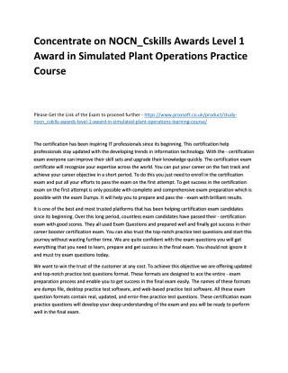 Concentrate on NOCN_Cskills Awards Level 1 Award in Simulated Plant Operations P