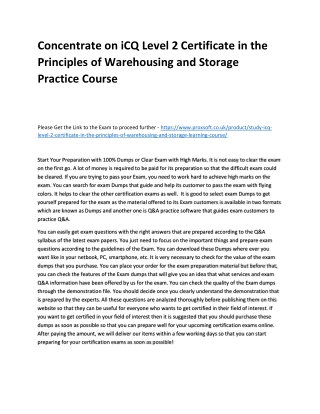 Concentrate on iCQ Level 2 Certificate in the Principles of Warehousing and Stor