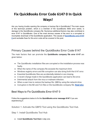 Fix QuickBooks Error Code 6147 0 In Quick Ways!