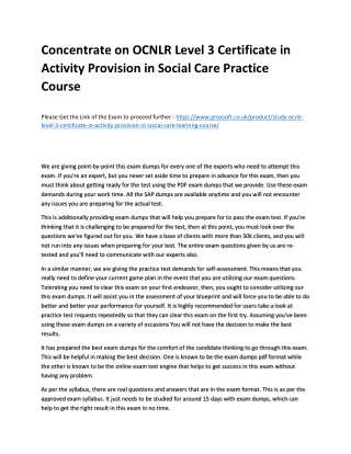 Concentrate on OCNLR Level 3 Certificate in Activity Provision in Social Care Pr