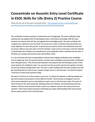 Concentrate on Ascentis Entry Level Certificate in ESOL Skills for Life (Entry 2