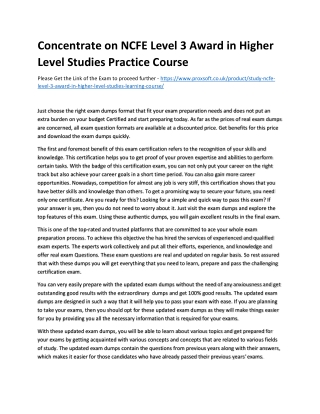 Concentrate on NCFE Level 3 Award in Higher Level Studies Practice Course