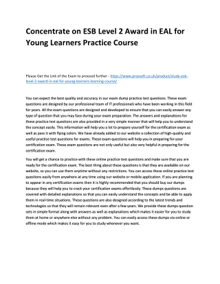 Concentrate on ESB Level 2 Award in EAL for Young Learners Practice Course