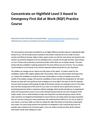 Concentrate on Highfield Level 3 Award in Emergency First Aid at Work (RQF) Prac