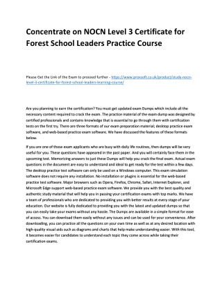 Concentrate on NOCN Level 3 Certificate for Forest School Leaders Practice Cours