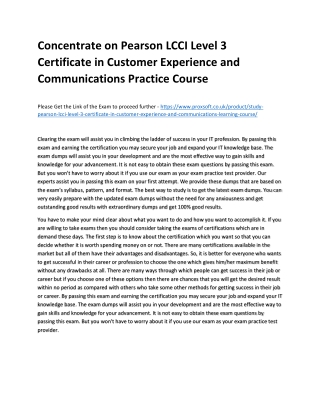 Concentrate on Pearson LCCI Level 3 Certificate in Customer Experience and Commu