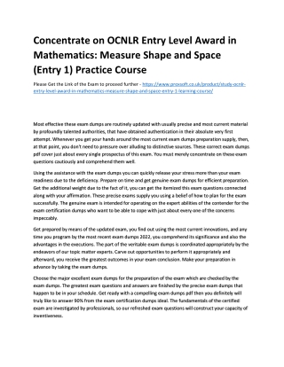 Concentrate on OCNLR Entry Level Award in Mathematics: Measure Shape and Space (