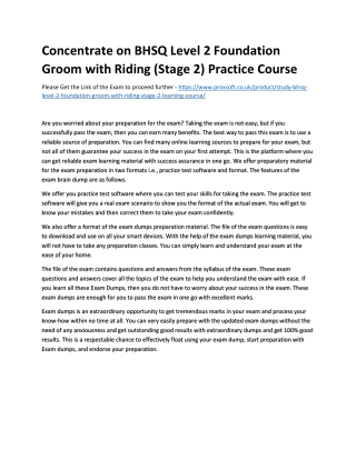 Concentrate on BHSQ Level 2 Foundation Groom with Riding (Stage 2) Practice Cour