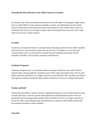 Choosing the Best School for Your Child Factors to Consider