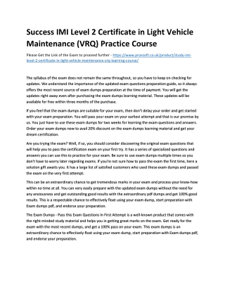 Success IMI Level 2 Certificate in Light Vehicle Maintenance (VRQ) Practice Cour