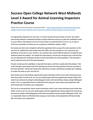 Success Open College Network West Midlands Level 3 Award for Animal Licensing In