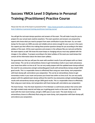 Success YMCA Level 3 Diploma in Personal Training (Practitioner) Practice Course