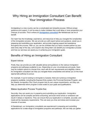 Why Hiring an Immigration Consultant Can Benefit Your Immigration Process