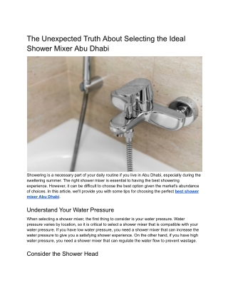 The Unexpected Truth About Selecting the Ideal Shower Mixer Abu Dhabi