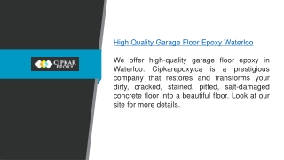 High Quality Garage Floor Epoxy Waterloo Cipkarepoxy.ca