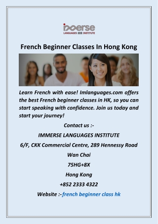 French Beginner Classes In Hong Kong