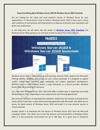 Know Everything about Windows Server 2022 & Windows Server 2022 Essentials