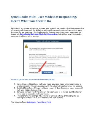 QuickBooks Multi-User Mode Not Responding? Here's What You Need to Do