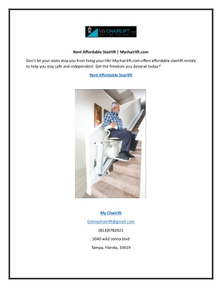 Rent Affordable Stairlift | Mychairlift.com