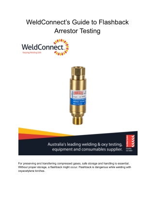 WeldConnect’s Guide to Flashback Arrestor Testing