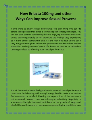 How Eriacta 100mg and other Ways Can Improve Sexual Prowess