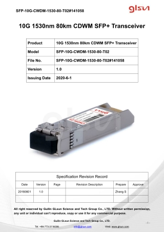 10G 1530nm 80km CDWM SFP  Transceiver