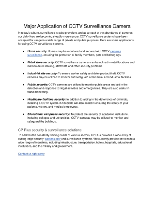 Major Application of CCTV Surveillance Camera