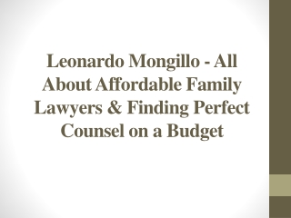 Leonardo Mongillo - All About Affordable Family Lawyers & Finding Perfect Counsel on a Budget