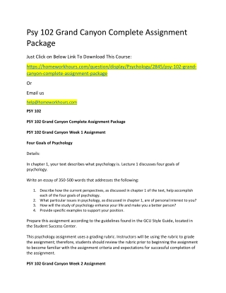 Psy 102 Grand Canyon Complete Assignment Package