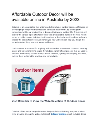 Affordable Outdoor Decor will be available online in Australia by 2023.