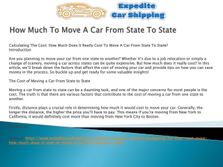How Much To Move A Car From State To State