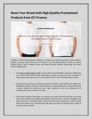 Boost Your Brand with High-Quality Promotional Products from GTI Promos