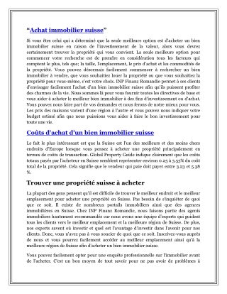Achat immobilier suisse