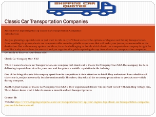 Classic Car Transportation Companies