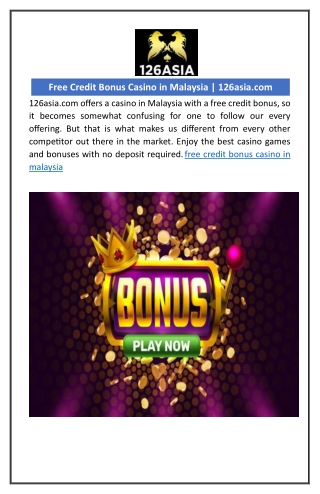 free credit bonus casino in malaysia