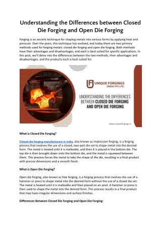 Understanding the Differences between Closed Die Forging and Open Die Forging