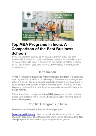 Top MBA Programs in India | Best MBA college In Indore