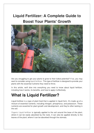 Liquid Fertilizer A Complete Guide to Boost Your Plants' Growth