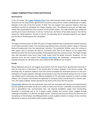 Copper Sulphate Prices Trend and Forecast