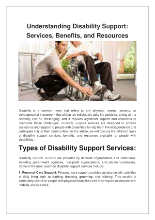 Understanding Disability Support Services, Benefits, and Resources