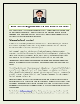 Know About The Support Offered By Rakesh Rajdev To The Society