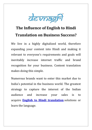 The Influence of English to Hindi Translation on Business Success?