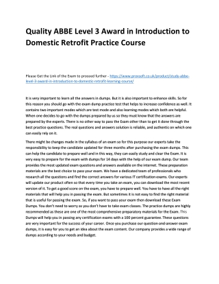 Quality ABBE Level 3 Award in Introduction to Domestic Retrofit Practice Course