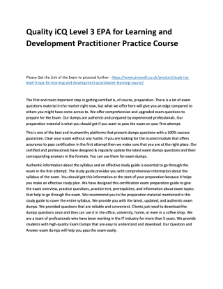 Quality iCQ Level 3 EPA for Learning and Development Practitioner Practice Cours