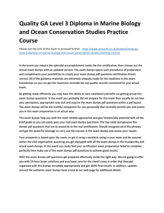 Quality GA Level 3 Diploma in Marine Biology and Ocean Conservation Studies Prac