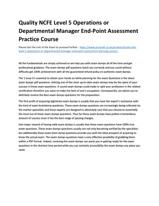 Quality NCFE Level 5 Operations or Departmental Manager End-Point Assessment Pra