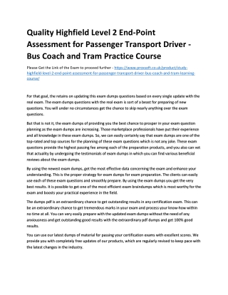 Quality Highfield Level 2 End-Point Assessment for Passenger Transport Driver -