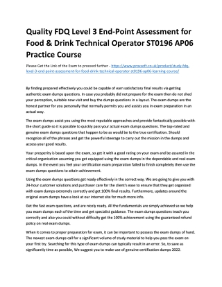 Quality FDQ Level 3 End-Point Assessment for Food & Drink Technical Operator ST0