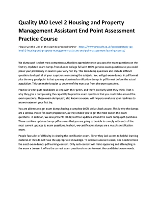 Quality IAO Level 2 Housing and Property Management Assistant End Point Assessme