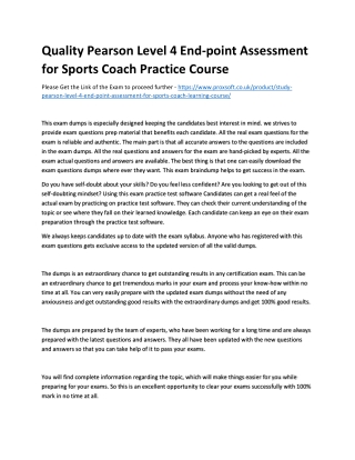 Quality Pearson Level 4 End-point Assessment for Sports Coach Practice Course